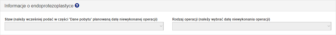 Sekcja "Informacje o endoprotezoplastyce" dla ankiety uproszczonej